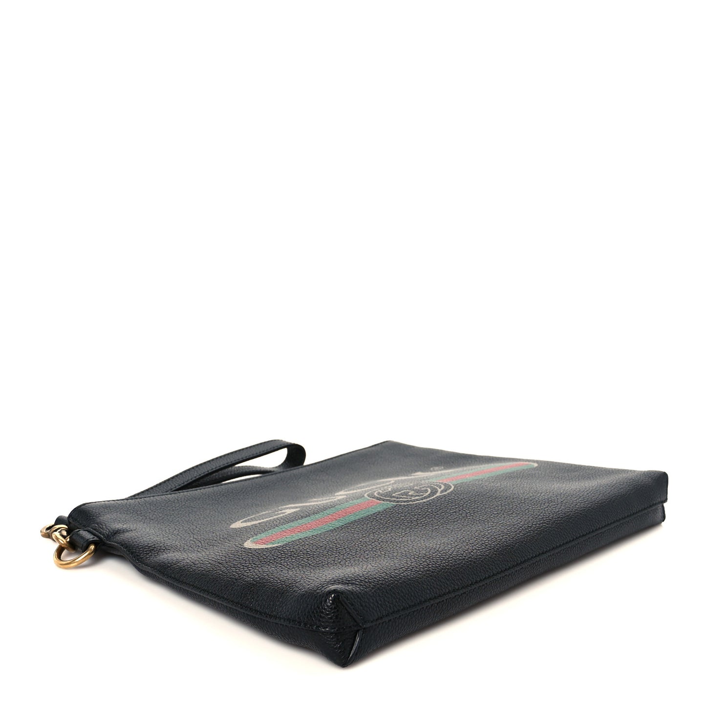 Pebbled Calfskin Logo Wristlet Black