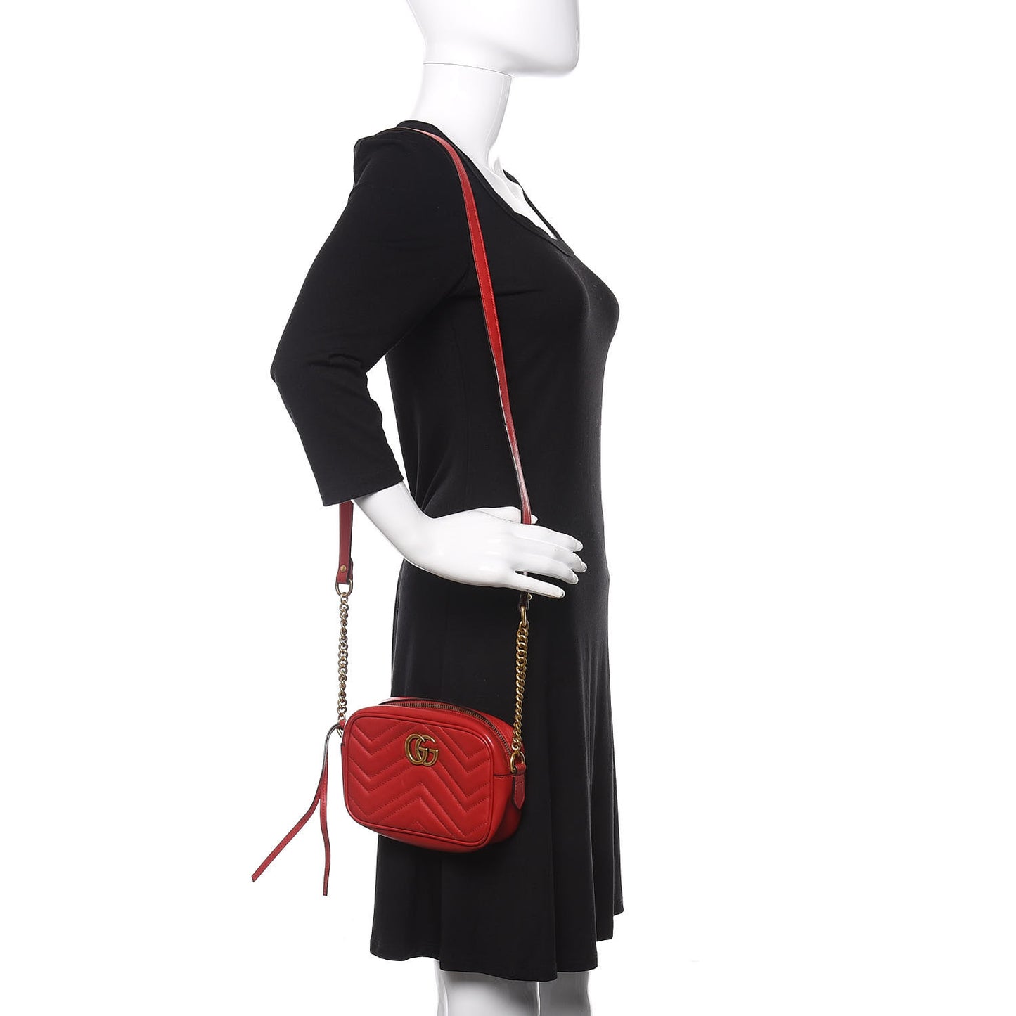 Calfskin Matelasse Mini GG Marmont Chain Shoulder Bag Hibiscus Red