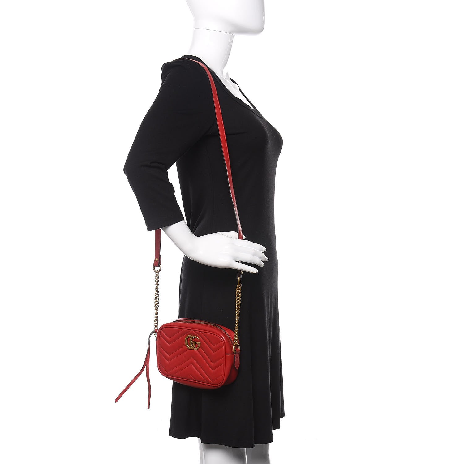 Gucci Calfskin Matelasse Mini GG Marmont Chain Shoulder Bag Hibiscus Red 2 of 11