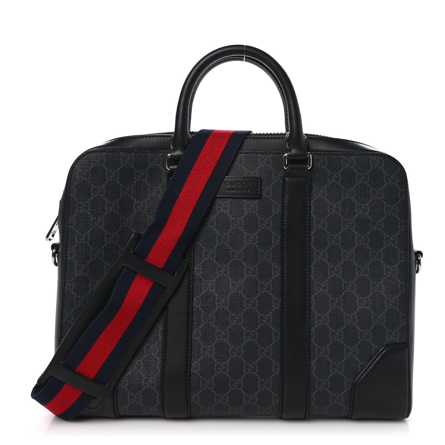 GG Supreme Monogram Appia Calfskin Web Briefcase Black
