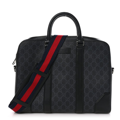 Gucci GG Supreme Monogram Appia Calfskin Web Briefcase Black 1 of 11
