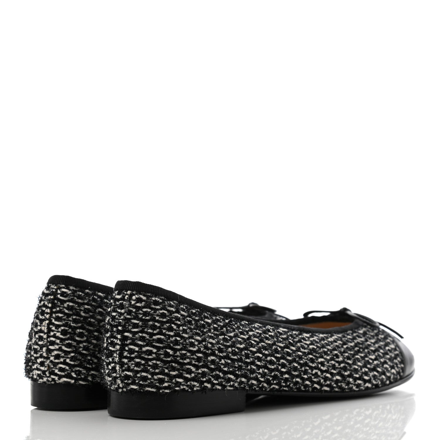 Chanel Lambskin Tweed Cap Toe Ballerina Flats 39.5 Black White 4 of 8