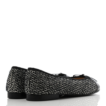 Chanel Lambskin Tweed Cap Toe Ballerina Flats 39.5 Black White 4 of 8