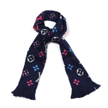 Louis Vuitton Wool Silk Rainbow Logomania Scarf Navy 1 of 3