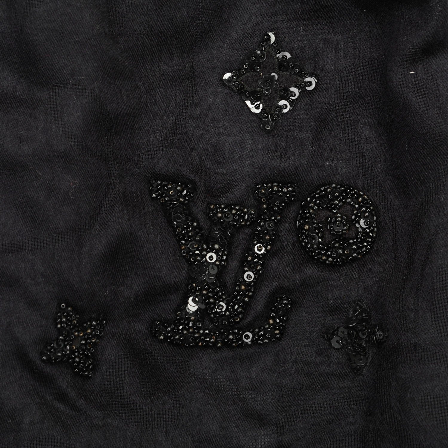 Louis Vuitton Cashmere Silk Sequin Scarf Black 3 of 5