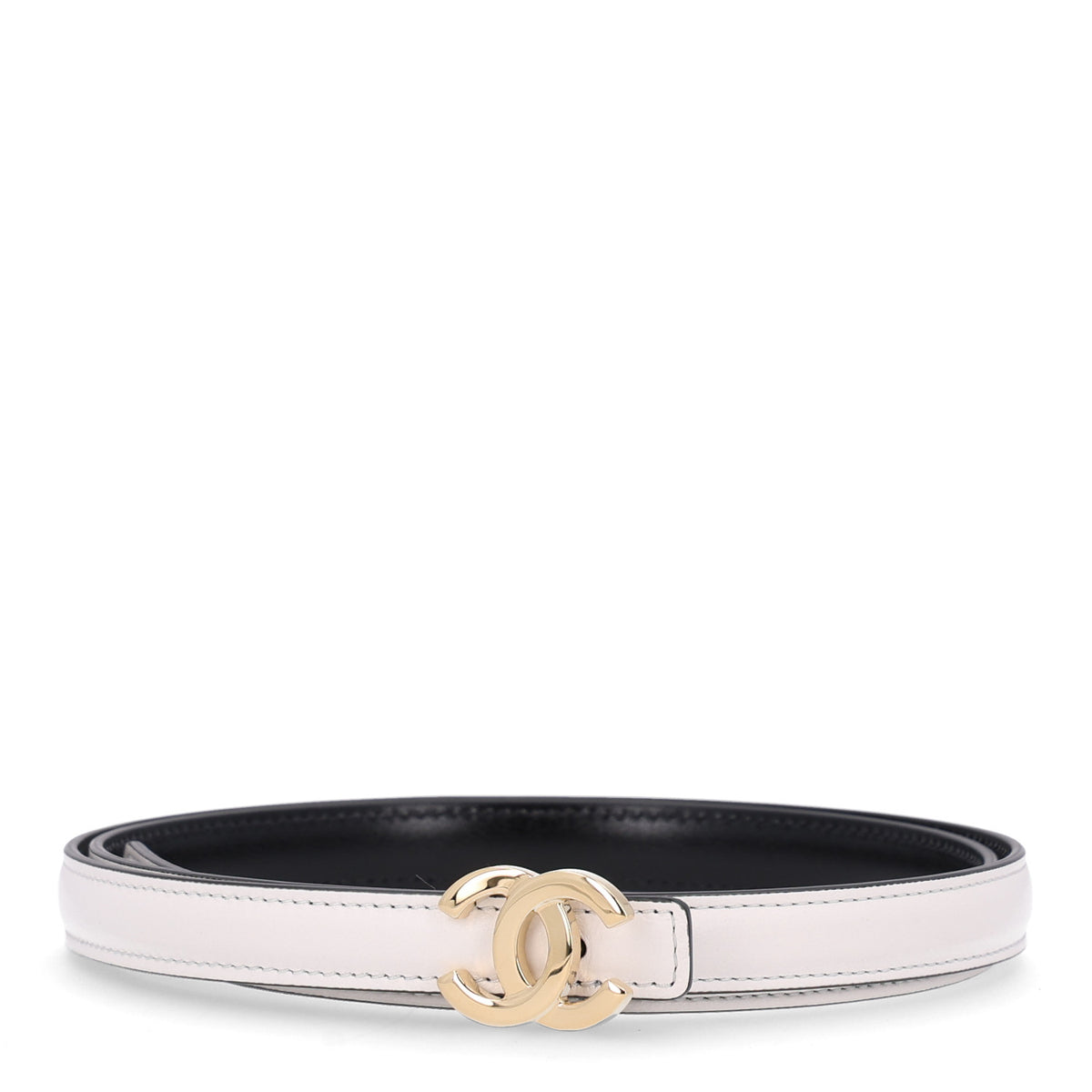 Chanel Calfskin CC Reversible Thin Belt 85 White Black 1 of 9