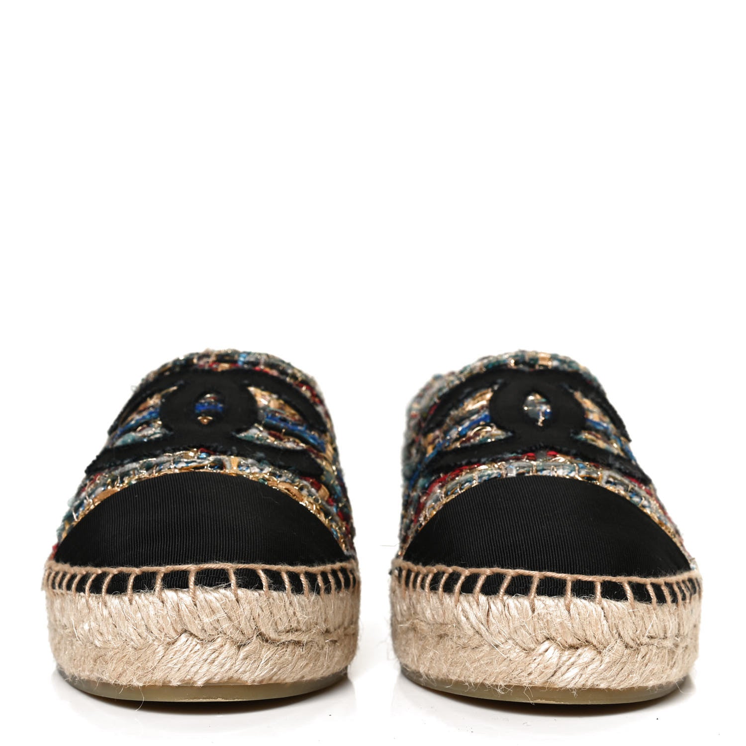 Chanel Tweed Grosgrain CC Espadrilles 36 Multicolor Black 2 of 12