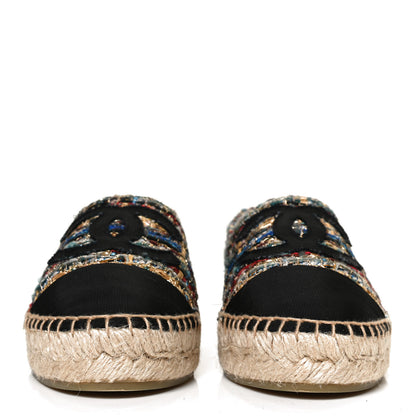 Chanel Tweed Grosgrain CC Espadrilles 36 Multicolor Black 2 of 12