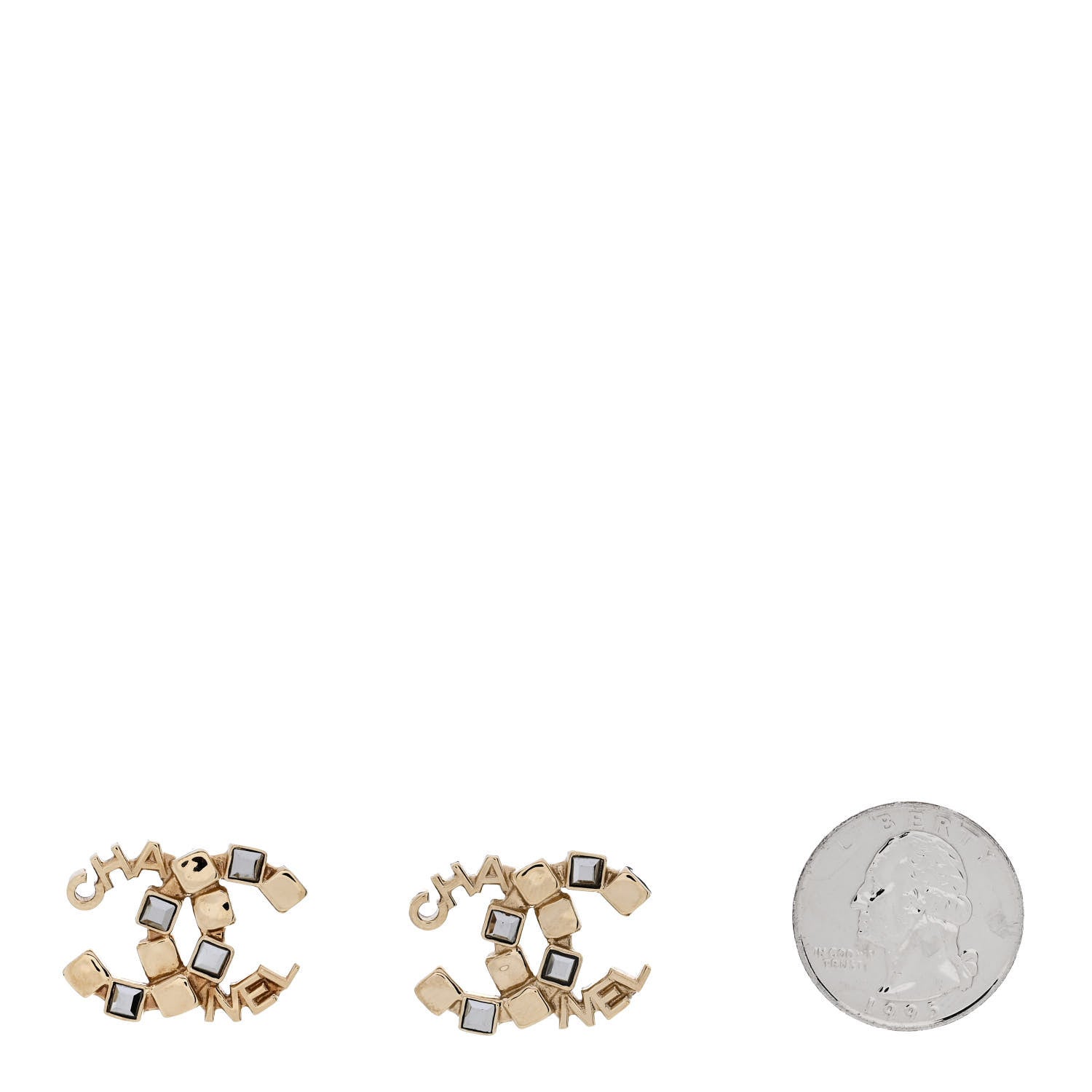 Chanel Baguette Crystal Logo CC Earrings Gold 2 of 5