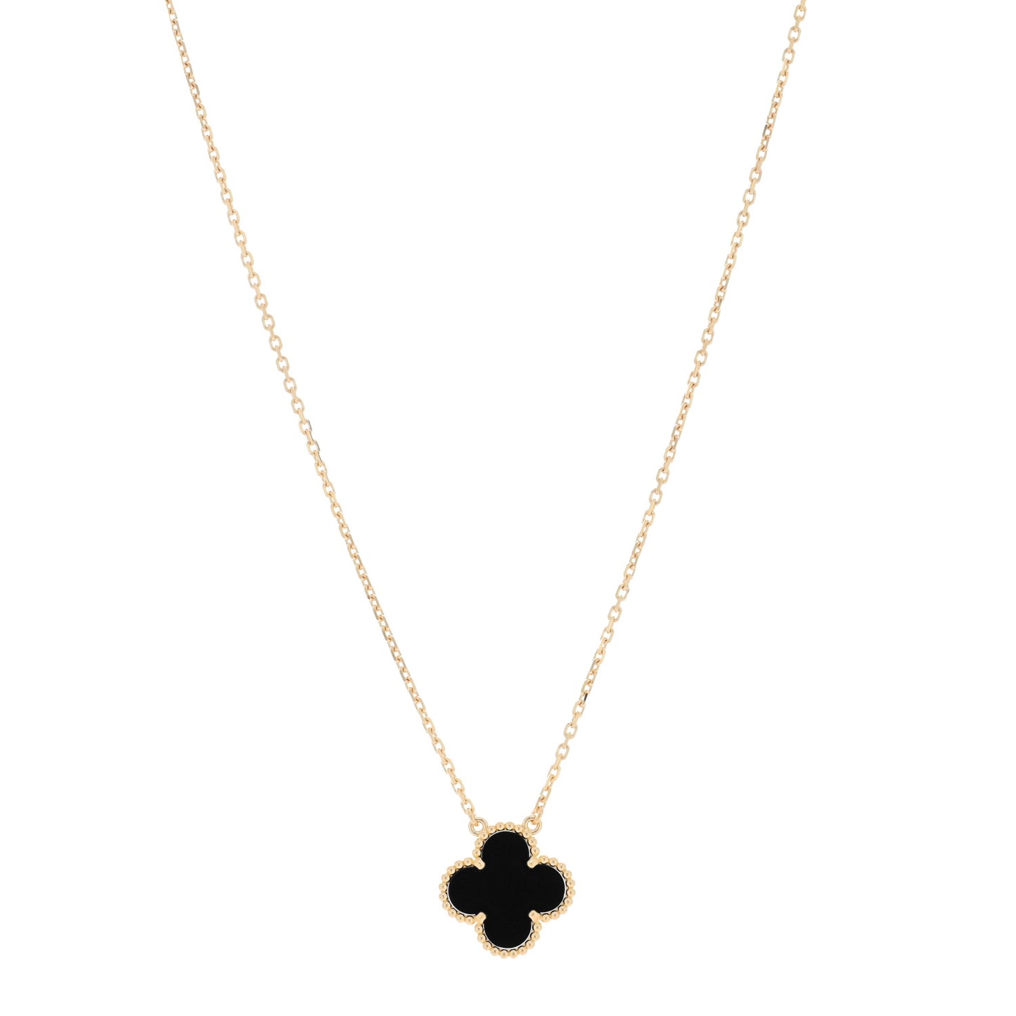 18K Yellow Gold Black Onyx Vintage Alhambra Pendant Necklace