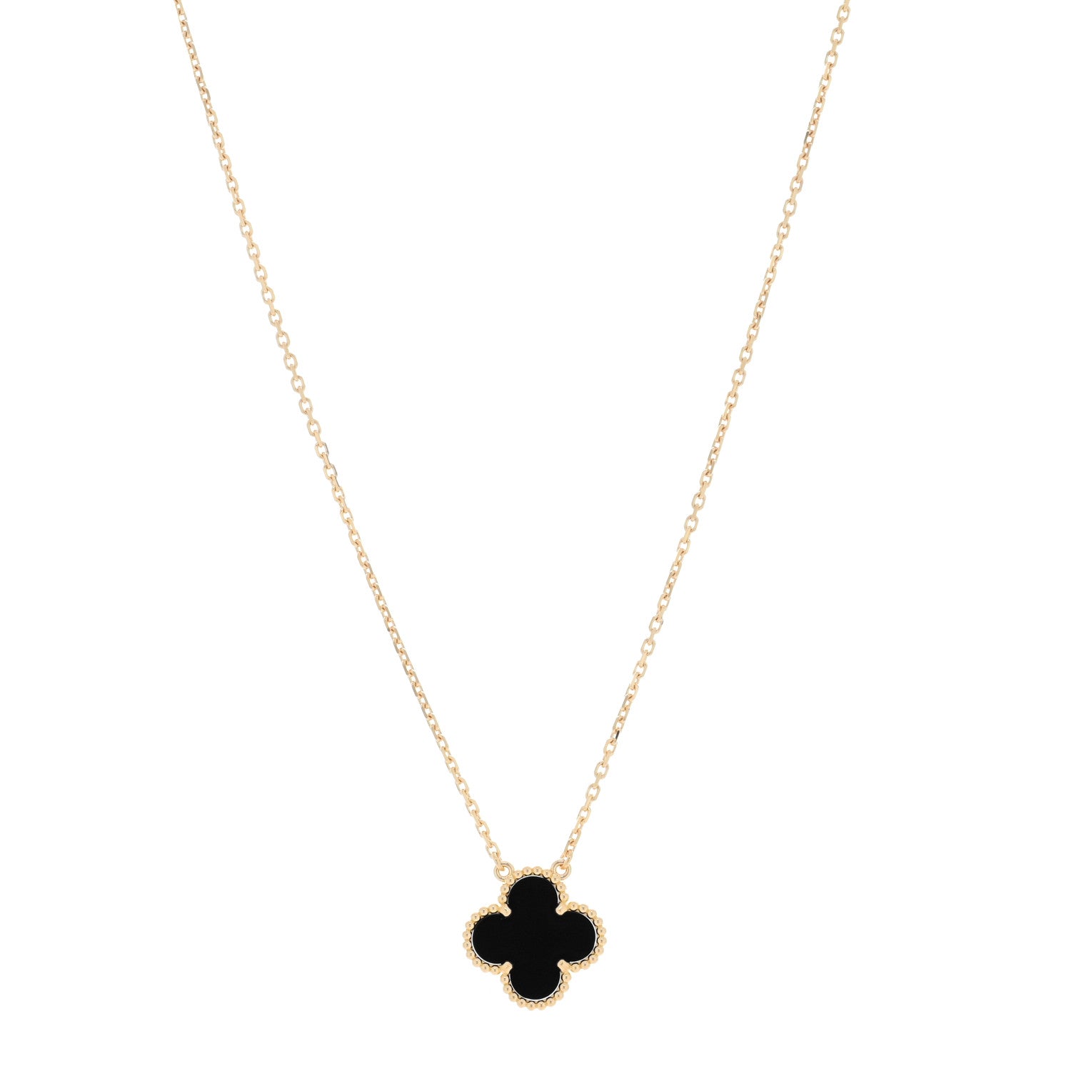 Van Cleef & Arpels 18K Yellow Gold Black Onyx Vintage Alhambra Pendant Necklace 1 of 5