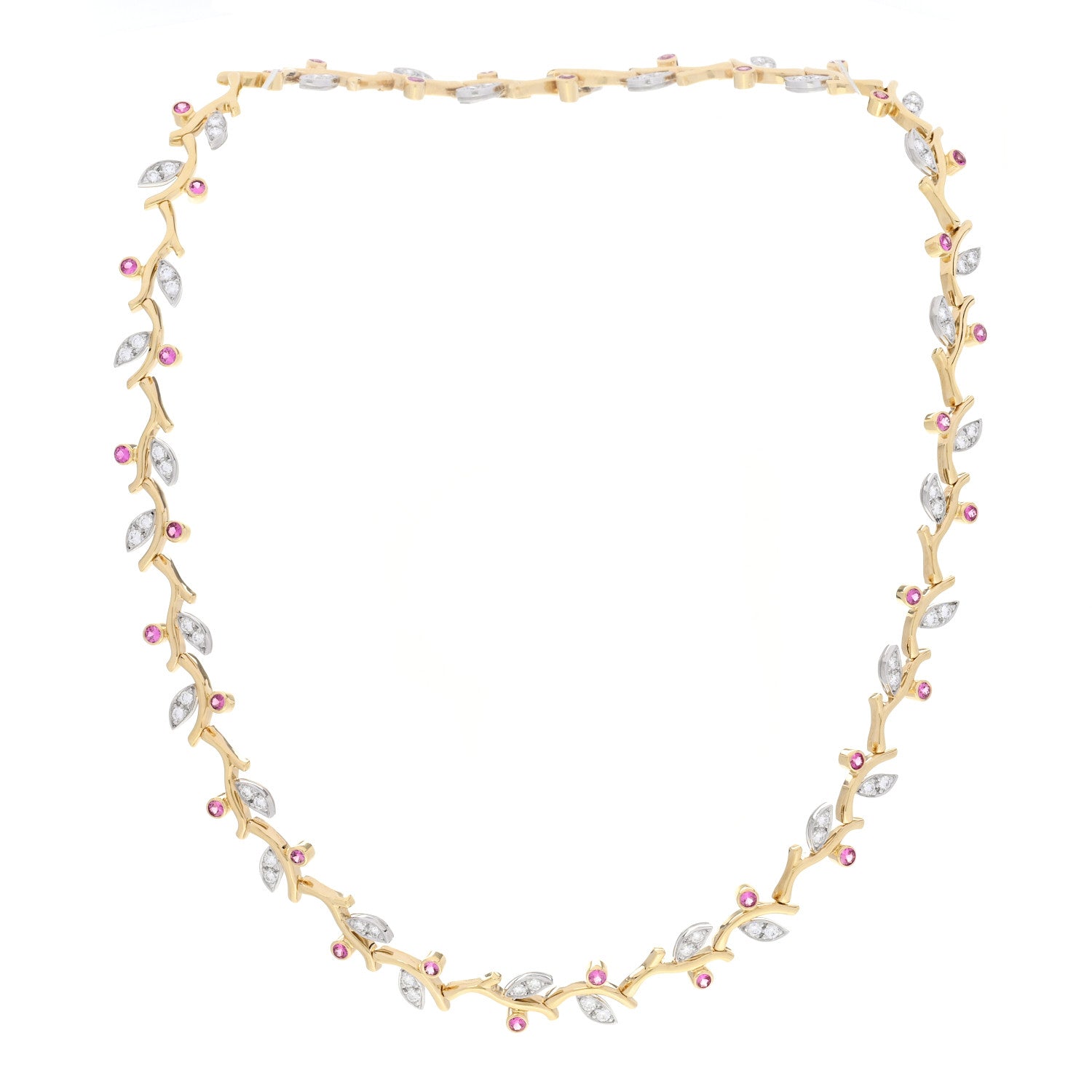 Tiffany Platinum 18K Yellow Gold Diamond Pink Sapphire Vine Necklace 3 of 5