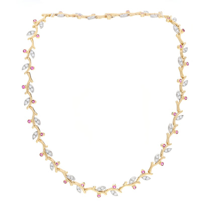 Tiffany Platinum 18K Yellow Gold Diamond Pink Sapphire Vine Necklace 3 of 5