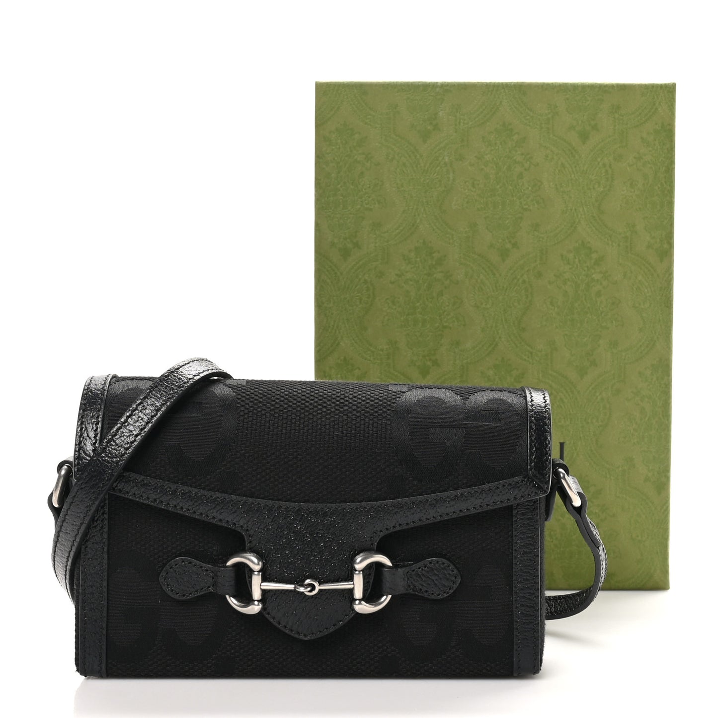 Monogram Jumbo GG Textured Dollar Calfskin Mini Horsebit 1955 Shoulder Bag Black
