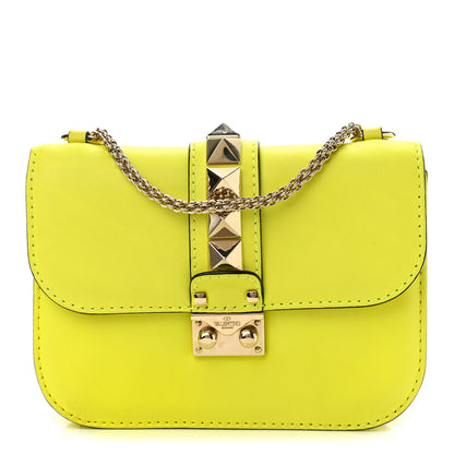 Valentino Garavani Vitello Small Glam Lock Rockstud Flap Neon Yellow 1 of 16