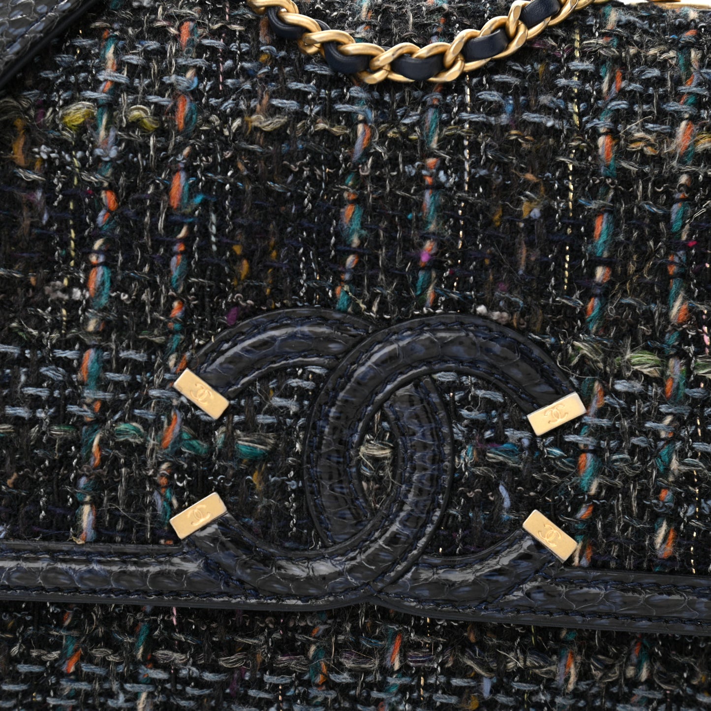 Tweed Watersnake Quilted Medium CC Filigree Flap Blue