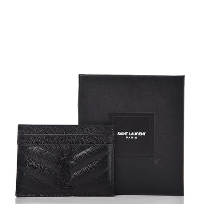 Saint Laurent Grain De Poudre Matelasse Chevron Monogram Credit Card Case Black 8 of 8