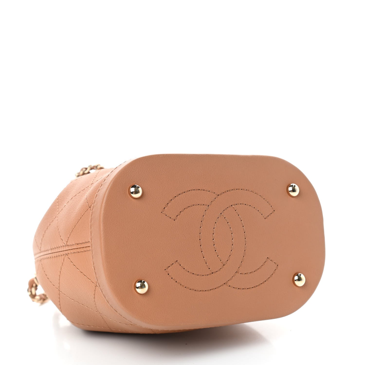 Chanel Calfskin Stitched Chain Bucket Bag Camel 4 of 11