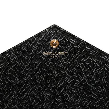 Saint Laurent Grain De Poudre Matelasse Chevron Monogram Chain Wallet Black 6 of 13