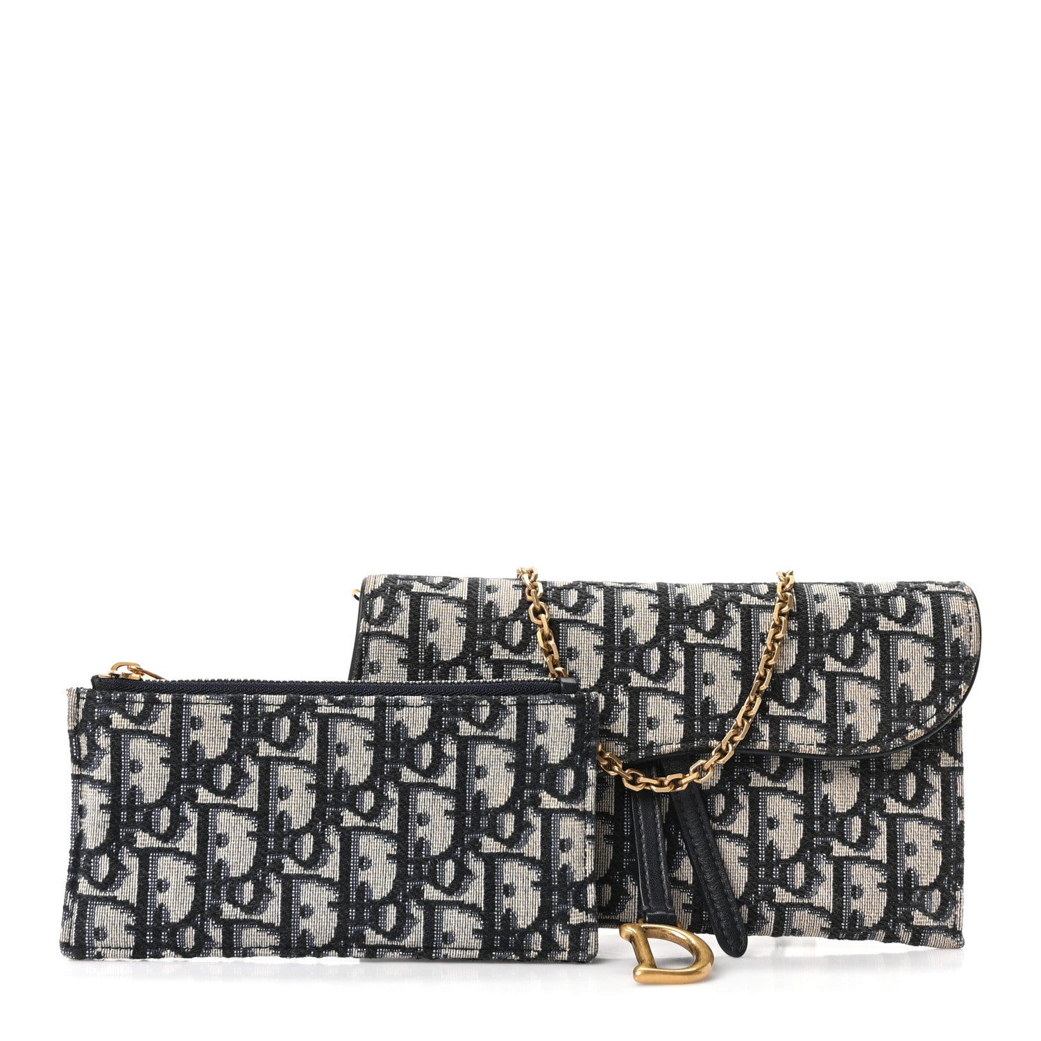Christian Dior Oblique Saddle Chain Long Wallet Blue 3 of 10
