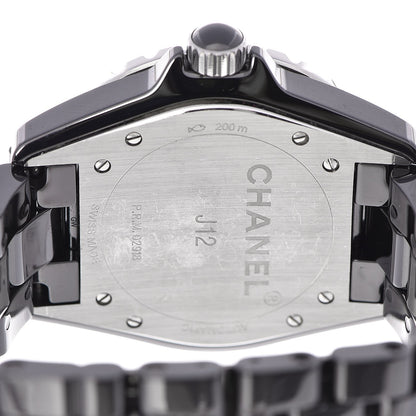 Chanel Stainless Steel Ceramic Diamond 38mm J12 Automatic Watch Black 5 of 8