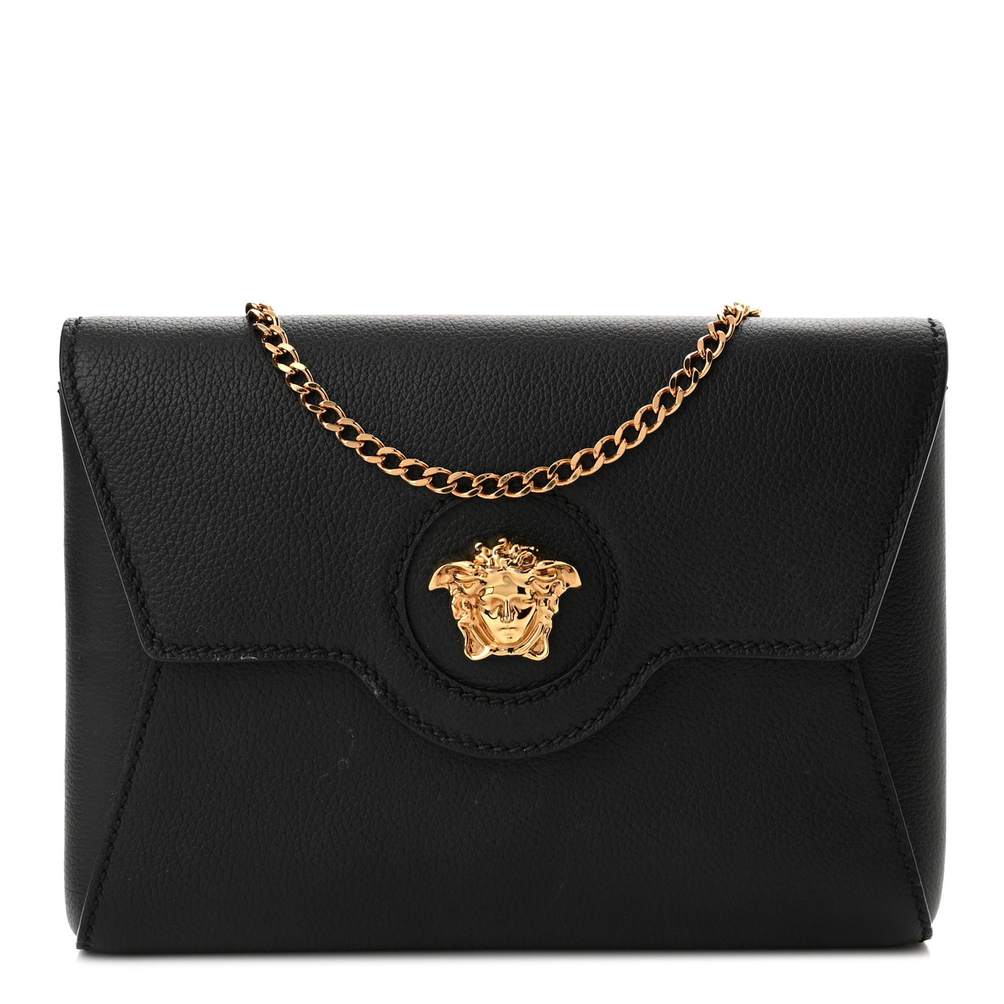 Grained Calfskin La Medusa Chain Crossbody Bag Black