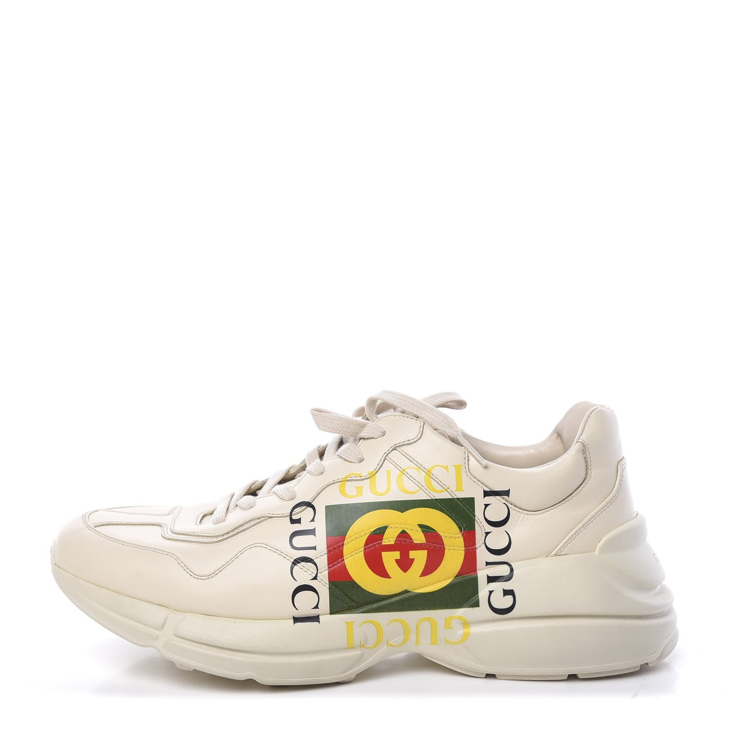 Gucci Calfskin Interlocking G Logo Mens Rhyton Sneakers 10.5 Ivory 1 of 13
