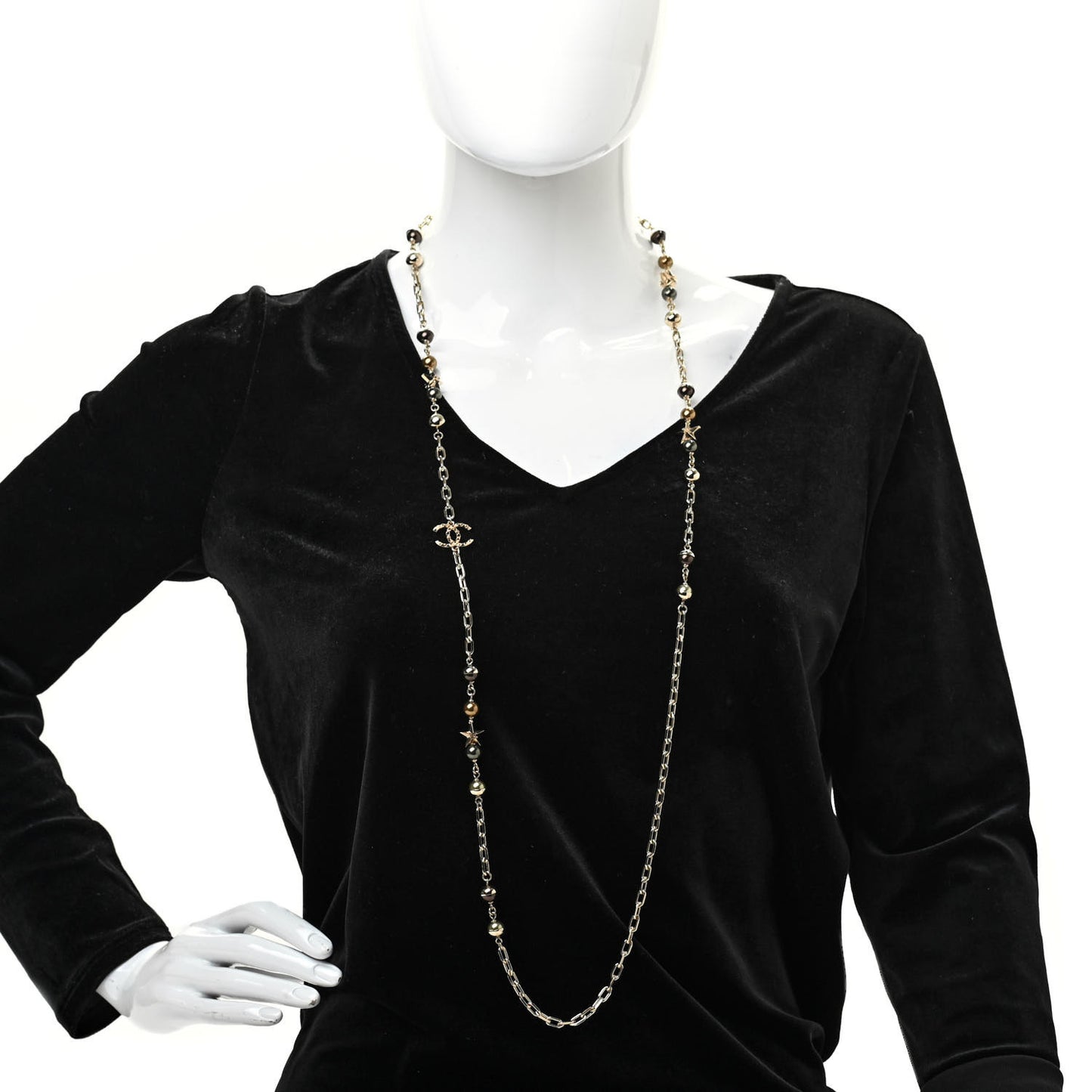 Beaded Star CC Long Necklace Green Gold