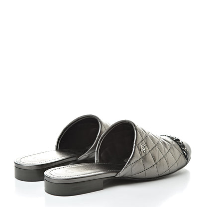 Chanel Iridescent Lambskin Quilted CC Chain Mules 36 Silver Black 4 of 16
