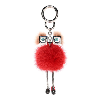 Fendi Metal Mink Fur Hypnoteyes Chick Pom Pom Bag Charm Palladium Palmspring Strawberry 1 of 3