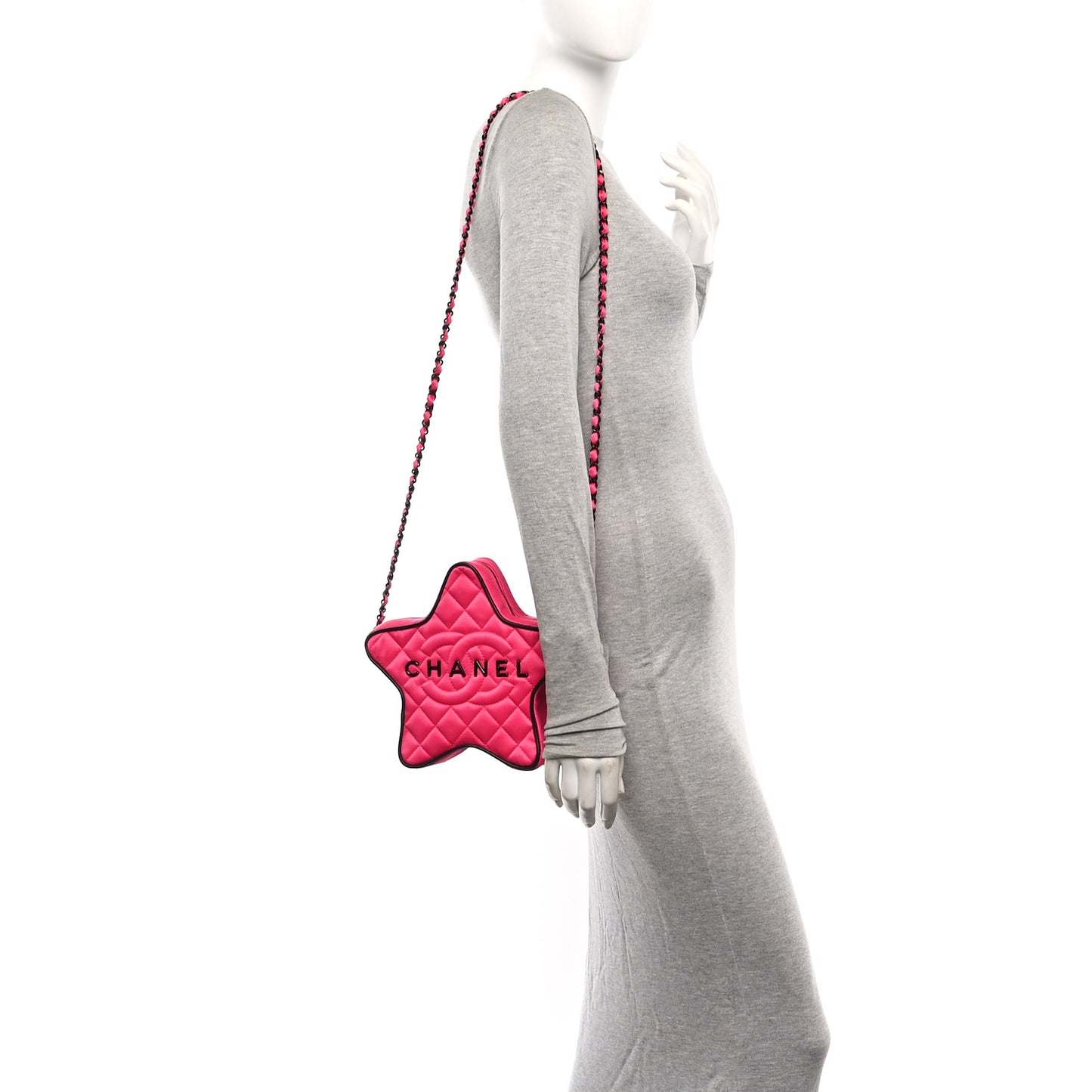 Satin Quilted Walk Of Fame Star Bag Fuchsia Black