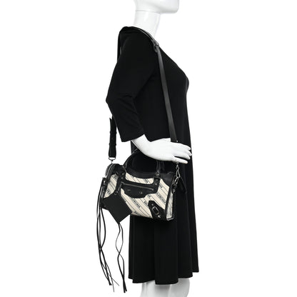Balenciaga Canvas Satin Calfskin Diagonal Allover Logo Print Classic Silver Hardware Mini City Natural Black 2 of 11