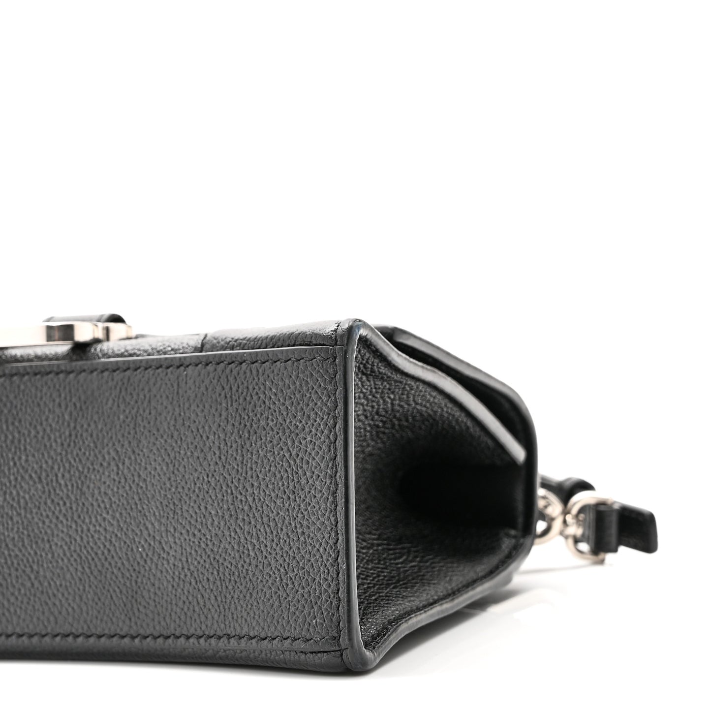 Grained Calfskin Hourglass Top Handle Bag XS Black