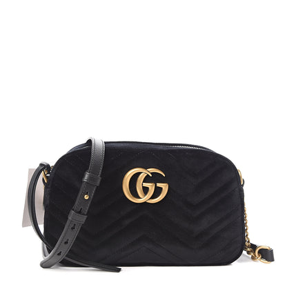 Gucci Velvet Matelasse Small GG Marmont Chain Shoulder Bag Black 1 of 10