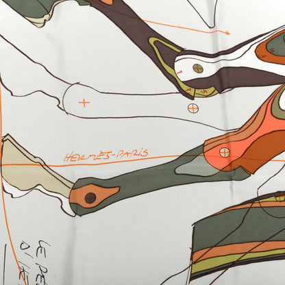 Hermes Silk Le Pegase d'Hermes Cut Wash 140 Scarf Kaki Gris Perle Or 4 of 6