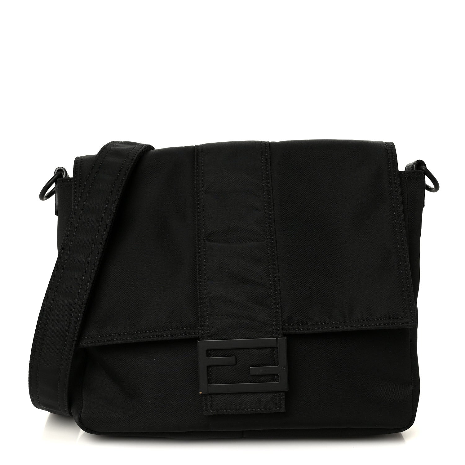 Fendi Econyl Nylon Cuoio Romano Monochrome Medium Baguette Messenger Bag Black 1 of 12
