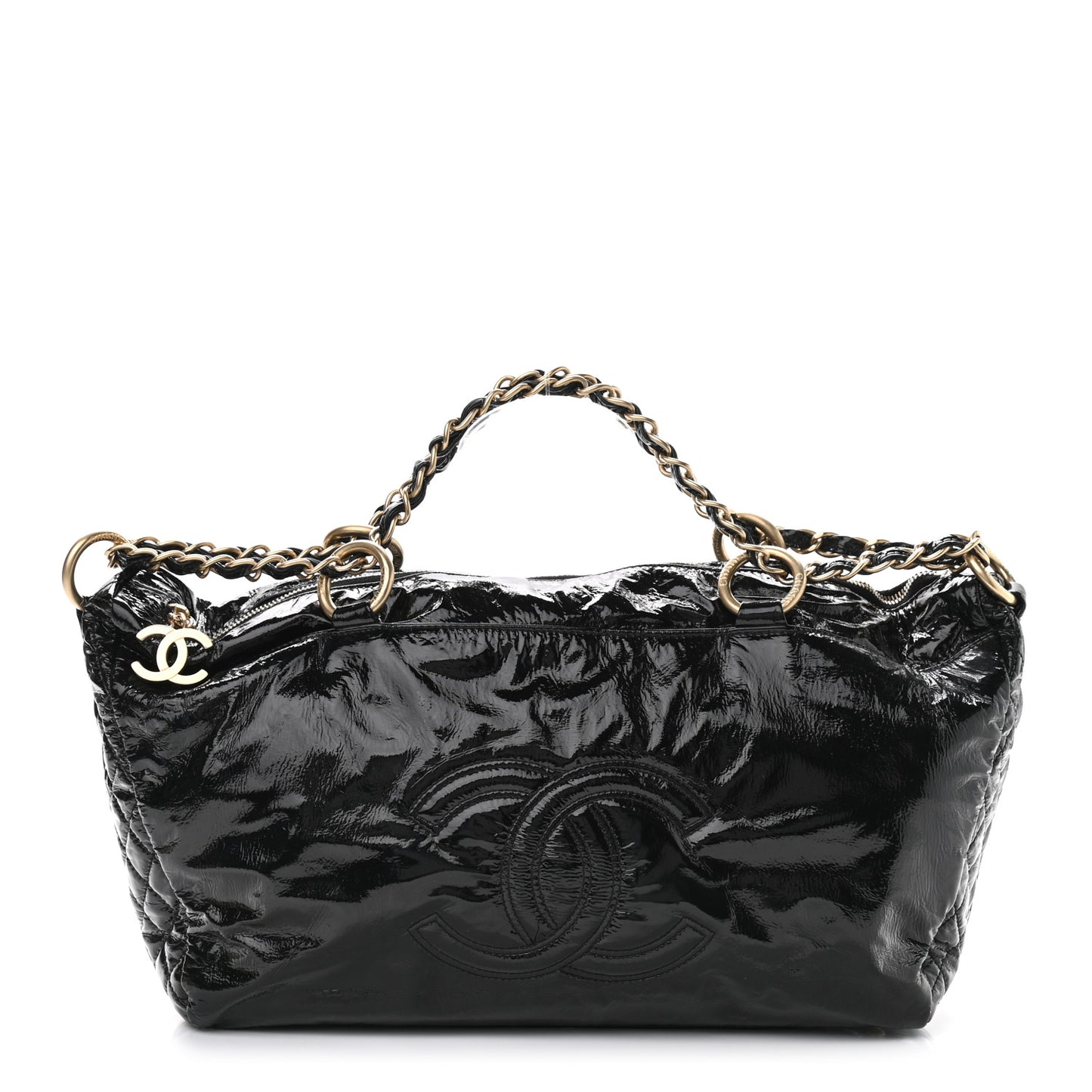 Patent Quilted CC Tote Black