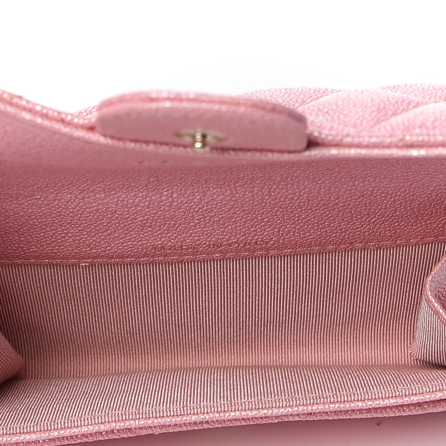 Iridescent Caviar Quilted Flap Card Holder Rose Pink