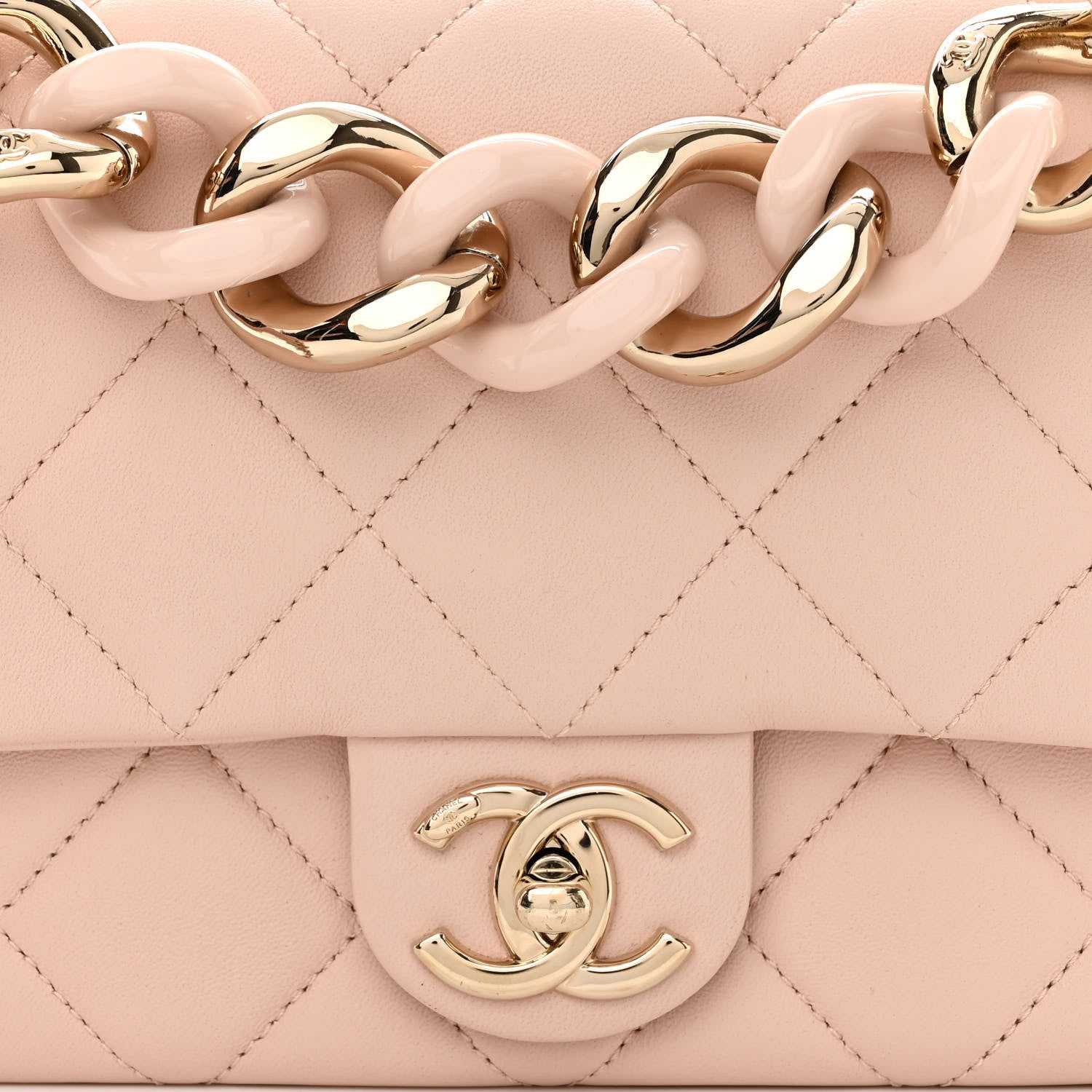Chanel Lambskin Quilted Resin Bi-Color Chain Flap Bag Light Beige 8 of 10