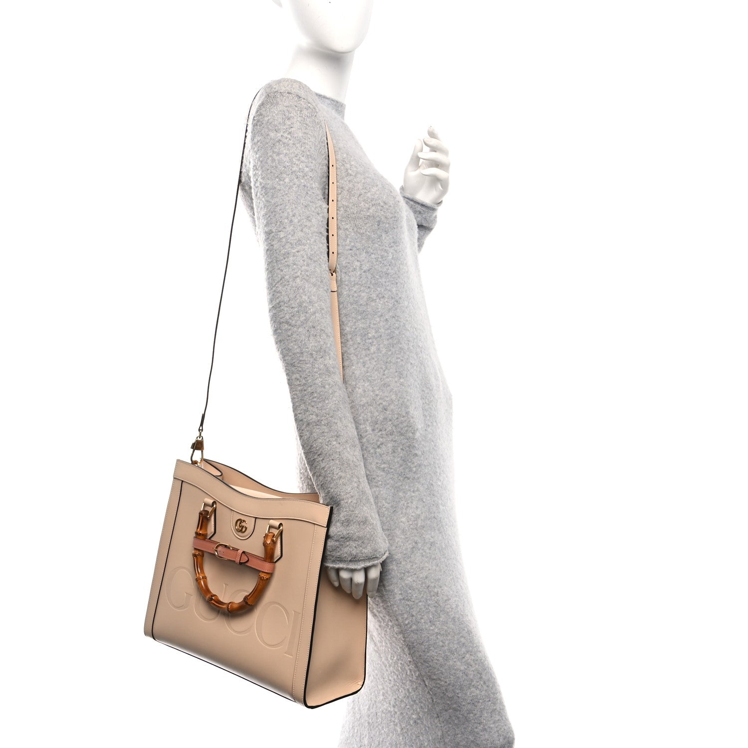 Gucci Charisma Calfskin Gucci Embossed Web Medium Diana Tote Bag Souffle Rose Phard 2 of 13