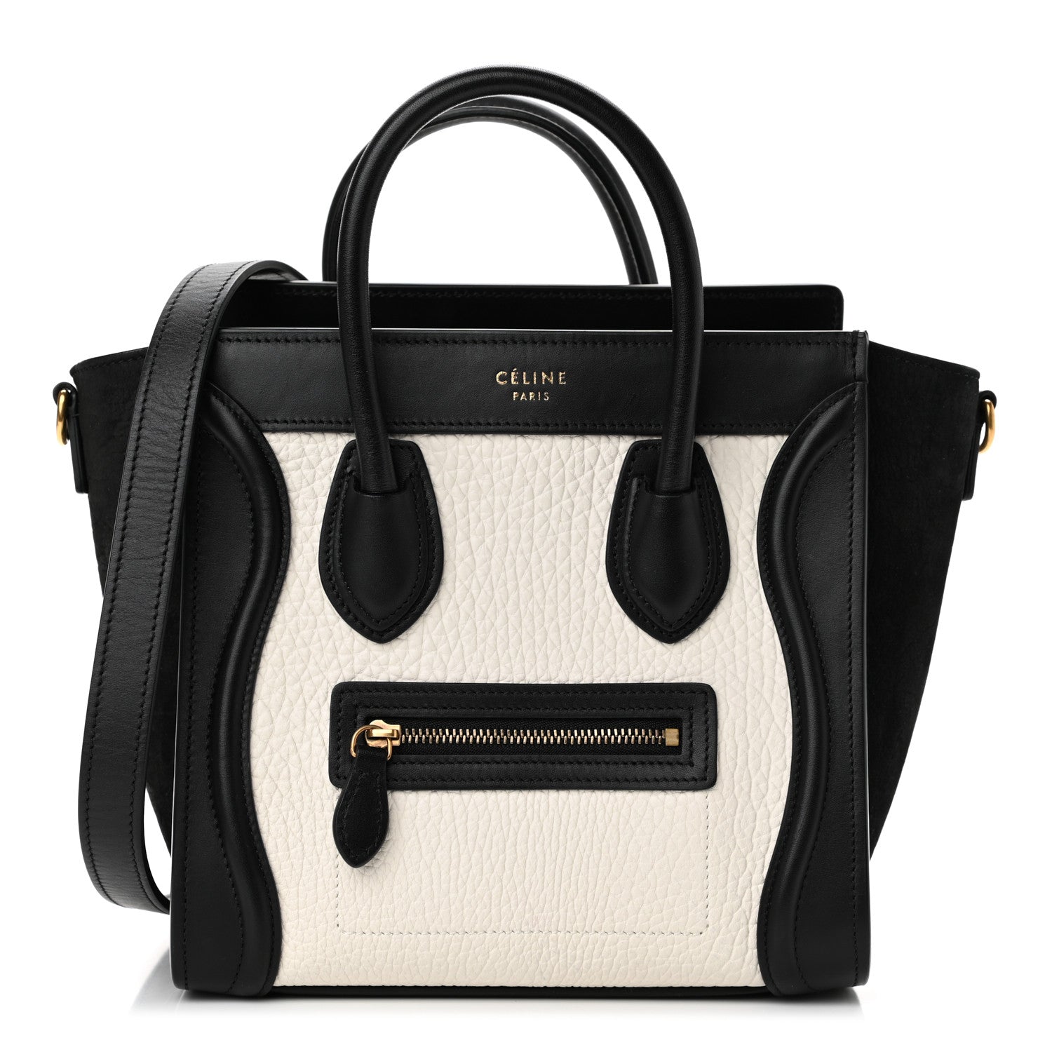 Celine Bullhide Calfskin Nubuck Bi-Color Nano Luggage Black White 1 of 13