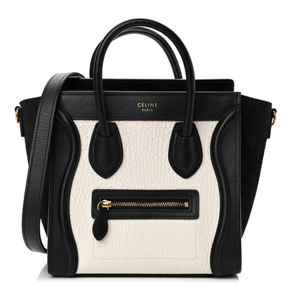 Celine Bullhide Calfskin Nubuck Bi-Color Nano Luggage Black White 1 of 13
