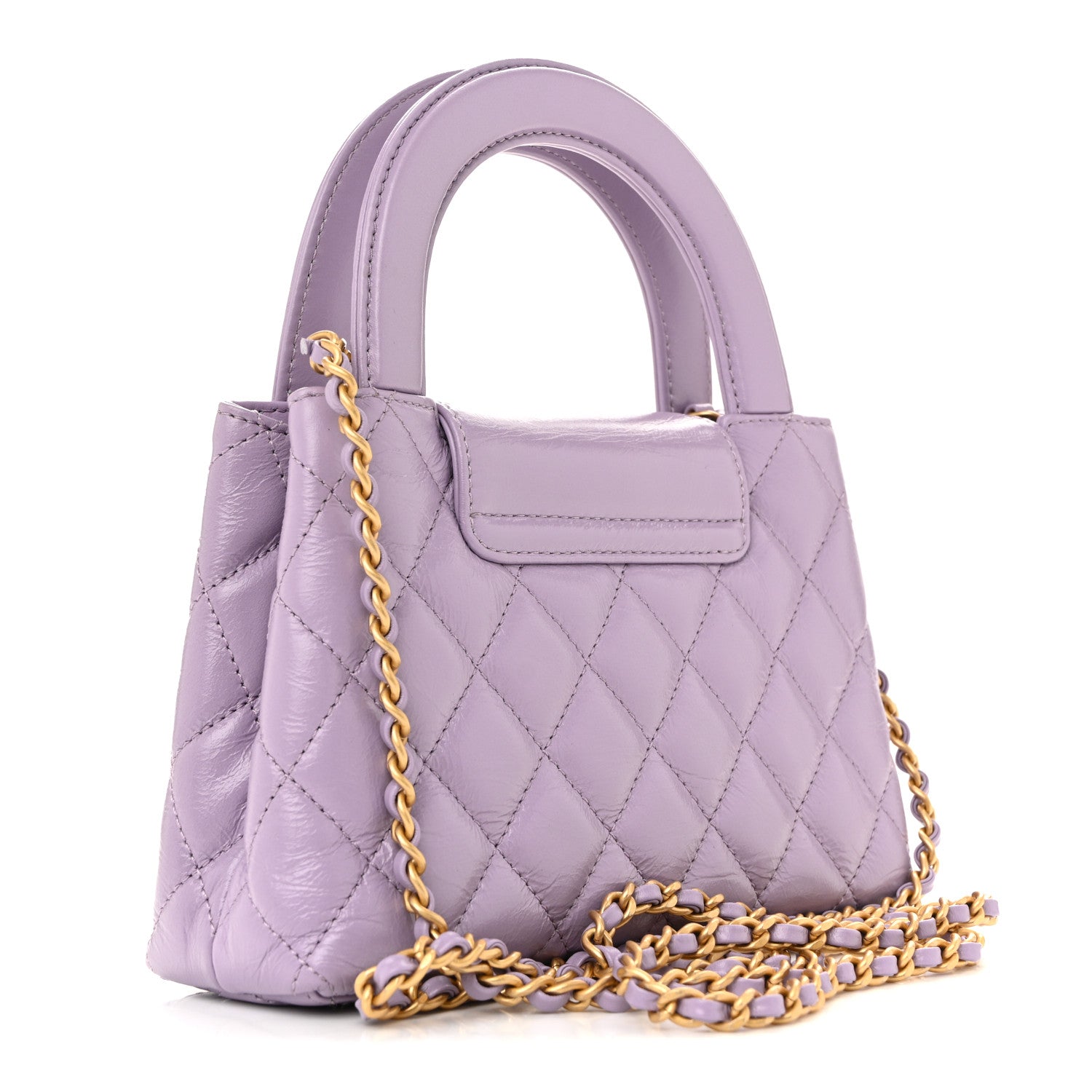 Chanel Shiny Aged Calfskin Quilted Nano Kelly Shopper Lilac 4 of 19