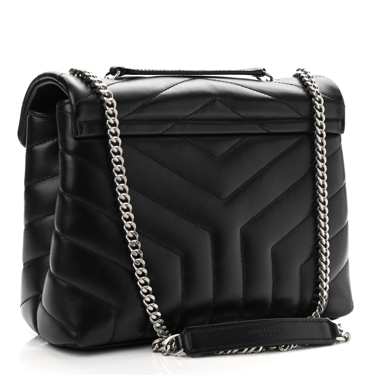 Calfskin Y Quilted Monogram Small Loulou Chain Satchel Black
