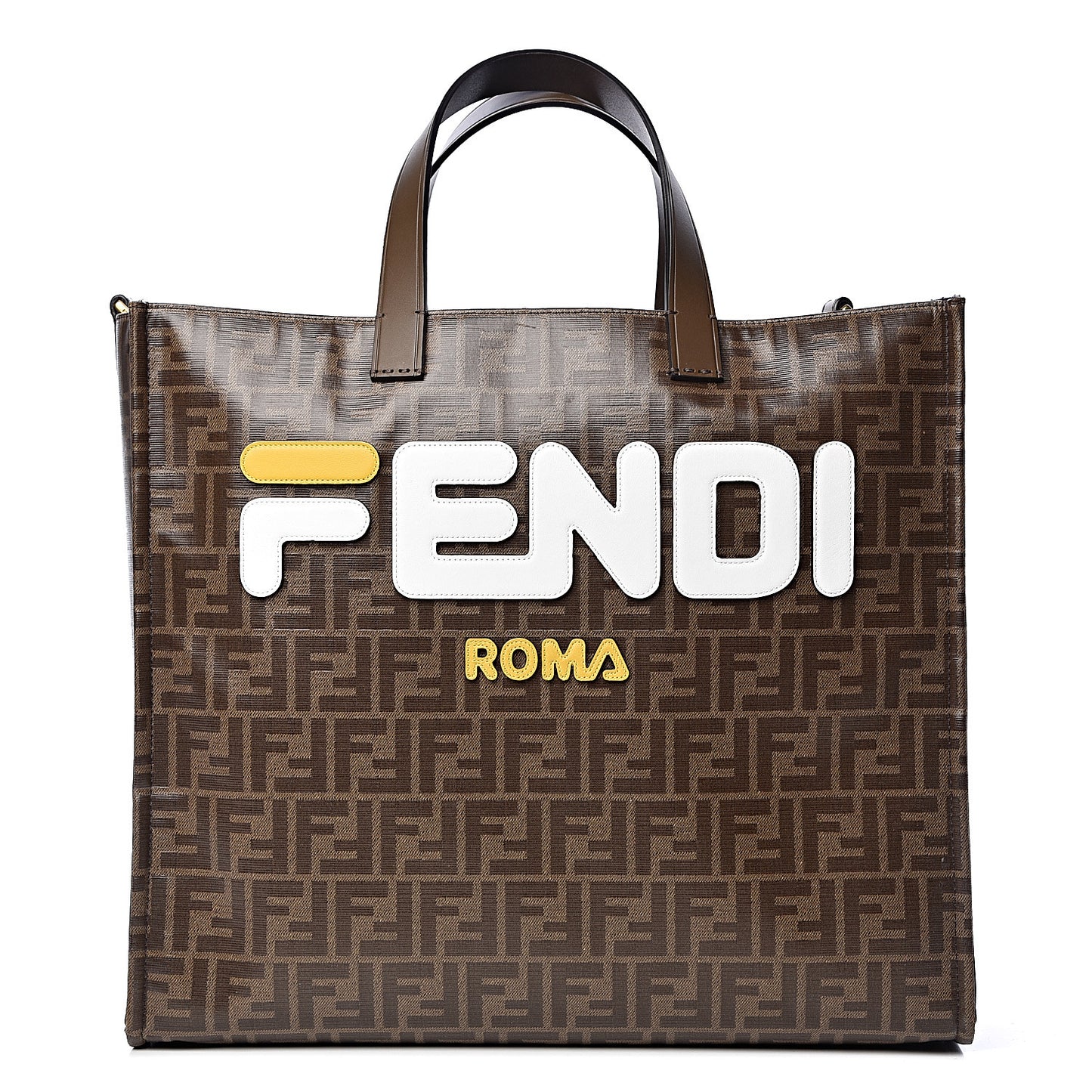 X FILA Glazed Fabric FF 1974 Mania Shopping Tote Bag Mogano Panna White