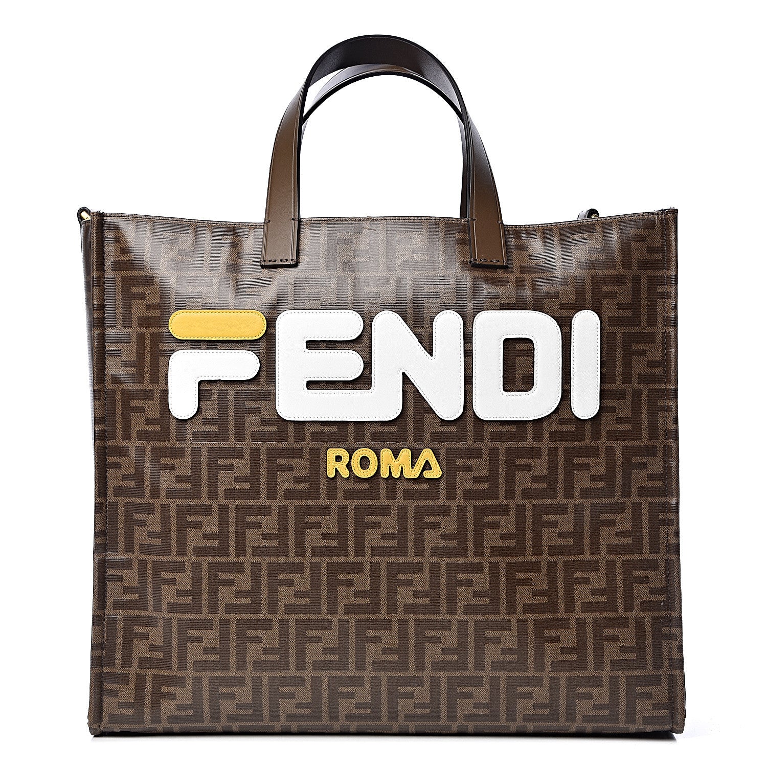 Fendi X FILA Glazed Fabric FF 1974 Mania Shopping Tote Bag Mogano Panna White 1 of 12
