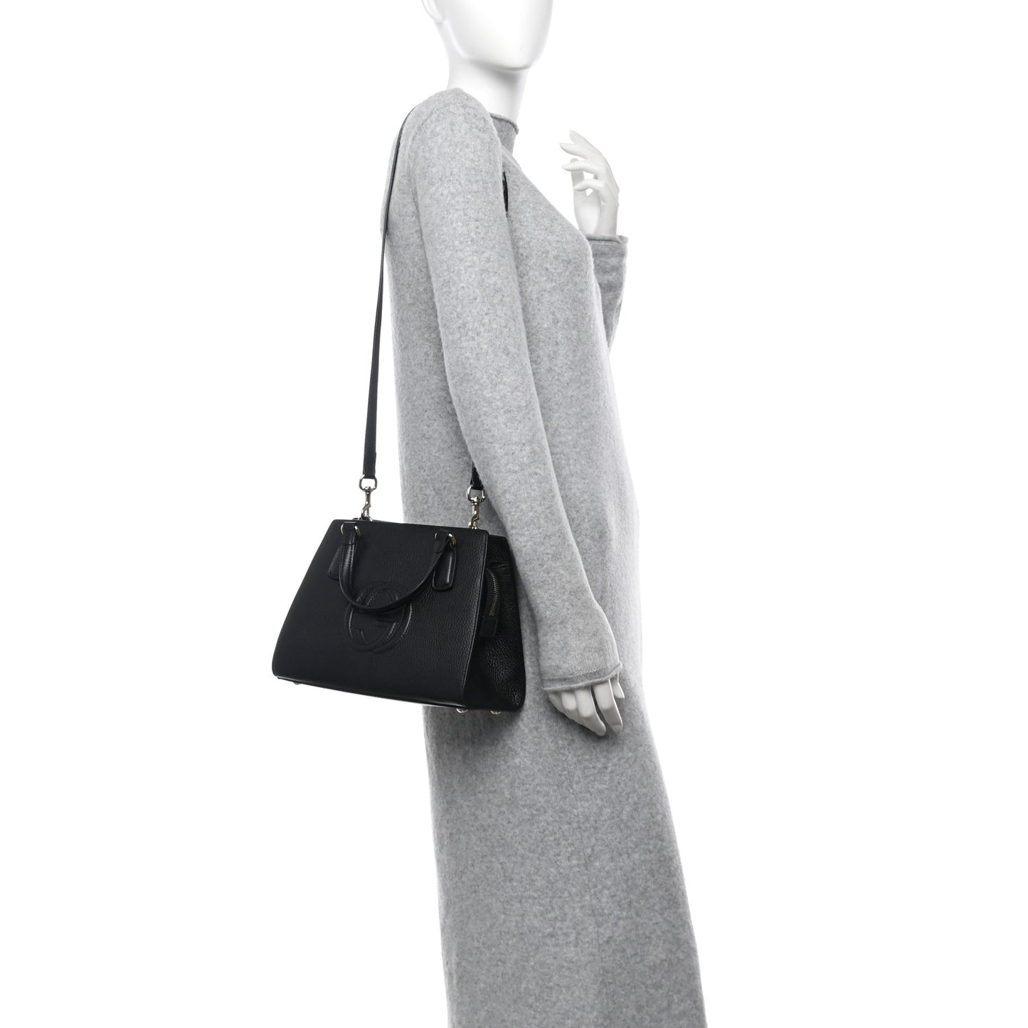 Pebbled Calfskin Medium Soho Top Handle Satchel Black
