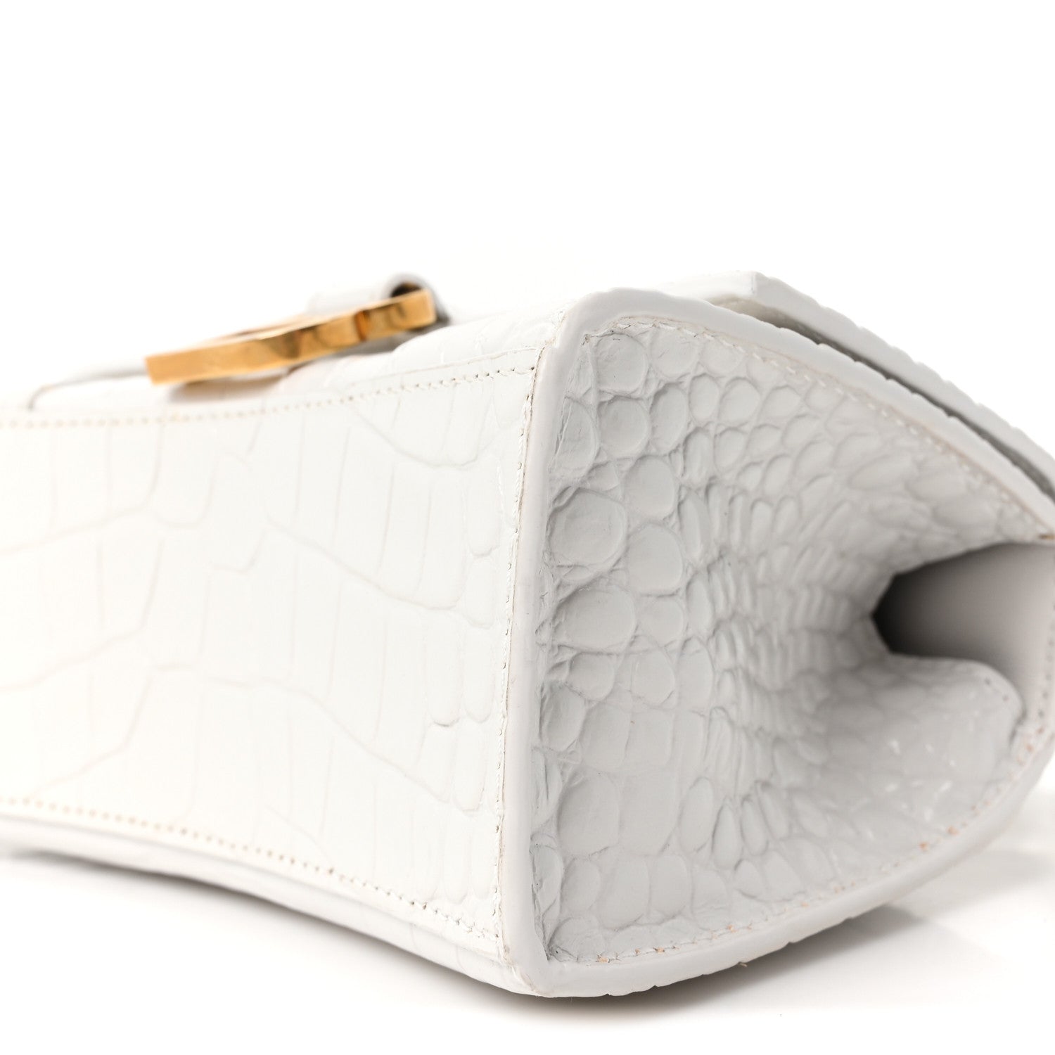Balenciaga Shiny Calfskin Crocodile Embossed Hourglass Top Handle Bag XS White 9 of 9