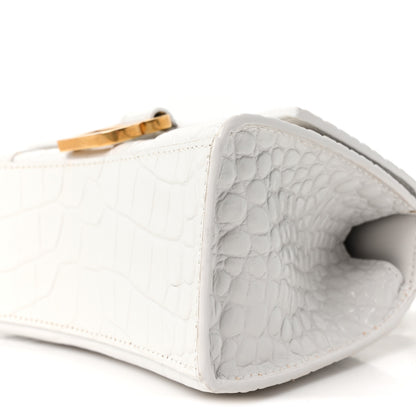 Balenciaga Shiny Calfskin Crocodile Embossed Hourglass Top Handle Bag XS White 9 of 9