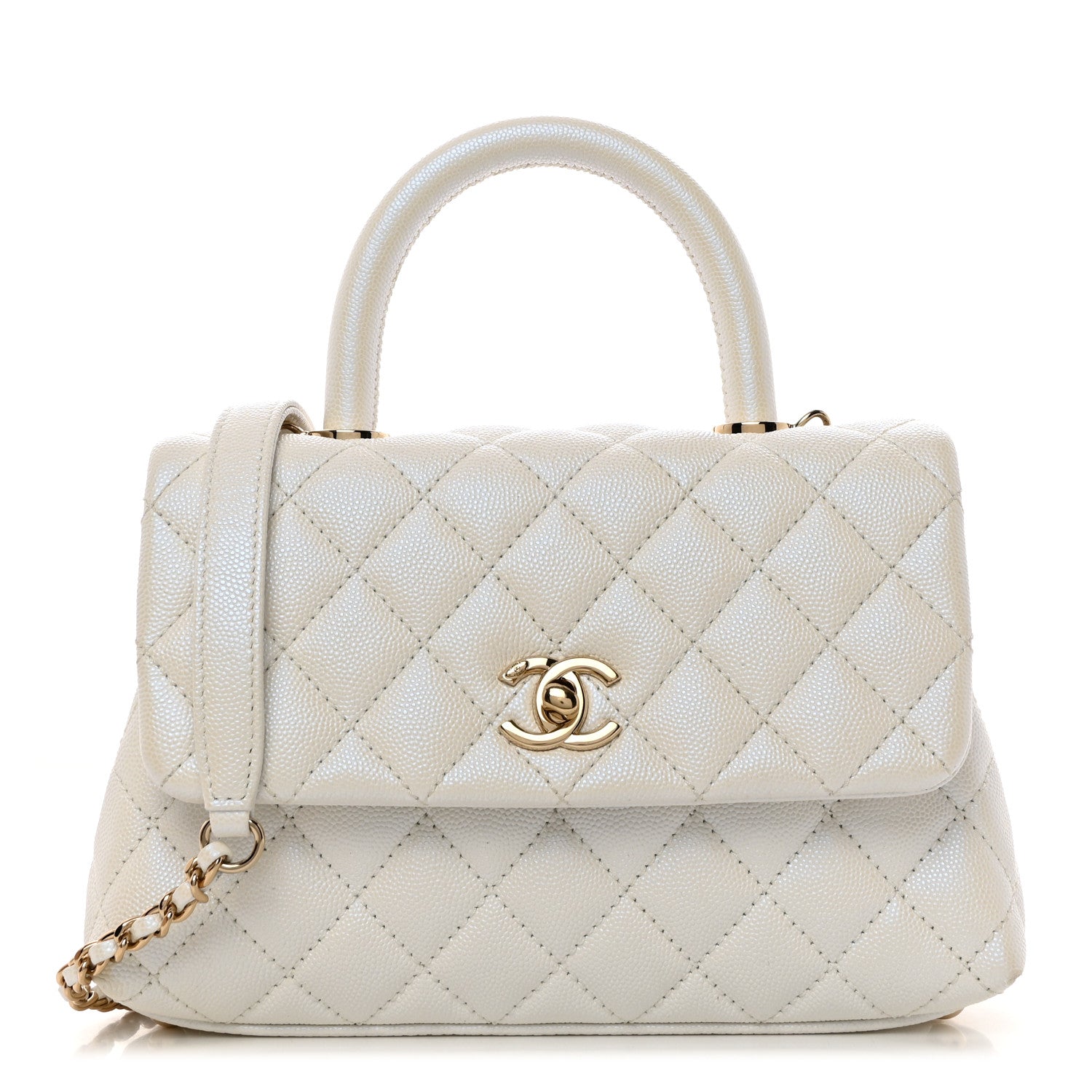 Chanel Iridescent Caviar Quilted Mini Coco Handle Flap White 1 of 10